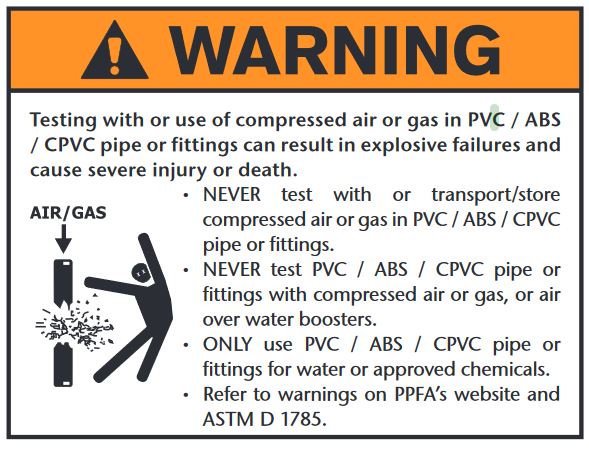 use of compressed air or gas in pvc warning